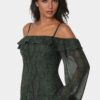 bebe2150_evergreen_4_841184a5-8dd5-4937-9d83-31897f3532e7 Long Sleeve Off the Shoulder Tiered Maxi Dress